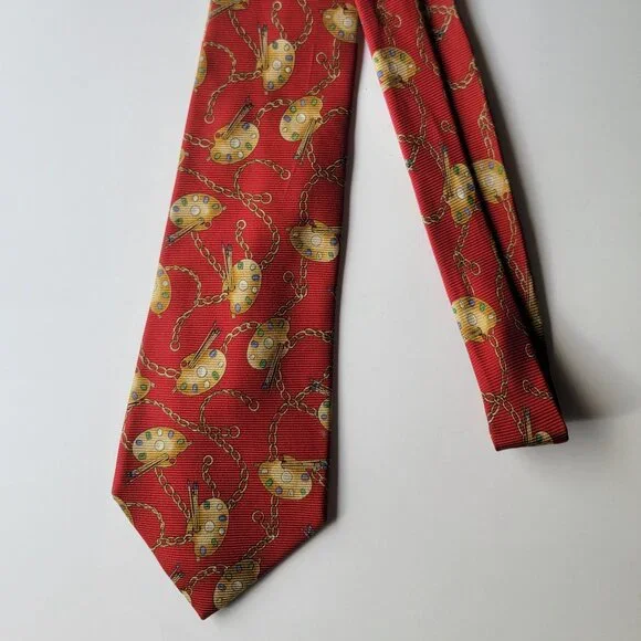 CHANEL Men's Vintage Tie 100% Silk Made in Italy Red Painters Palette Authentic